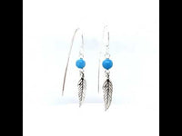 Turquoise Bead Feather Earrings