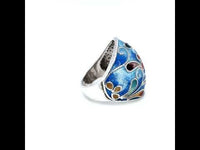 Hand Crafted Enamel Dome Silver Ring Blue
