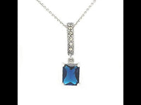 Sapphire Blue CZ Marcasite Silver Necklace