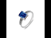 Sapphire Blue CZ Marcasite Silver Ring