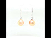 Peach Colour Fresh Water Pearl Silver Hook Earrings