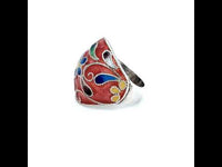 Hand Crafted Enamel Dome Silver Ring Red
