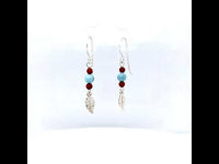 Turquoise and Coral Beads Leaf Earrings