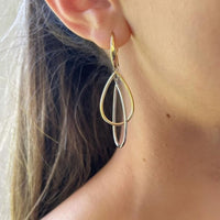 Double Open Tear Drop Earrings Yellow Gold