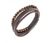 Multi Strap Leather Bracelet with Brown Beads