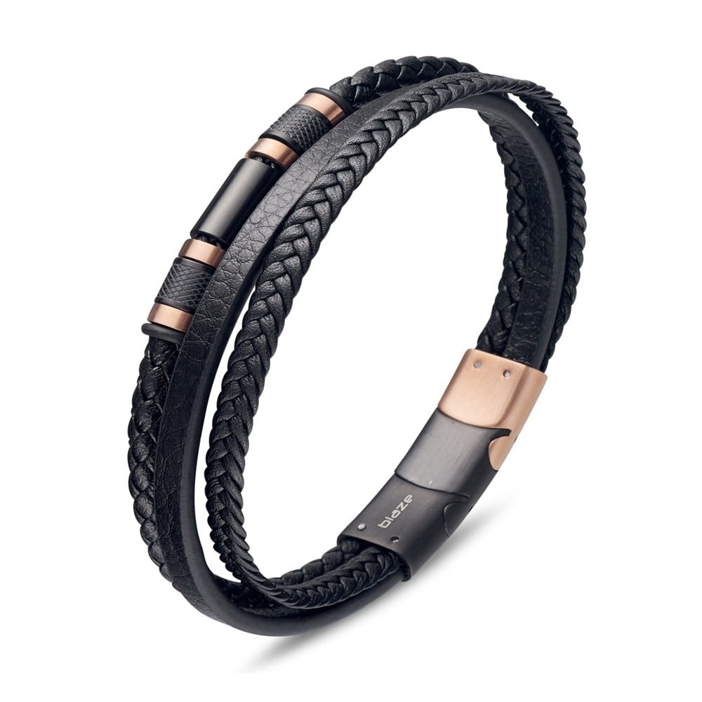 Multi Strand Leather Bracelet Rose Gold
