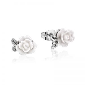 White Enchanted Rose Stud Earrings