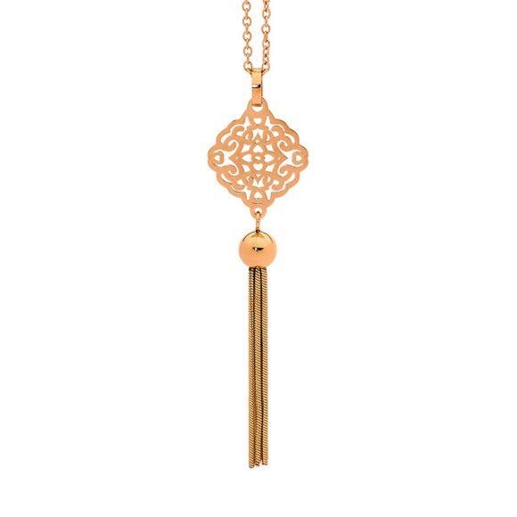 Cut Out Stainless Steel Pendant with Tassel Rose Gold