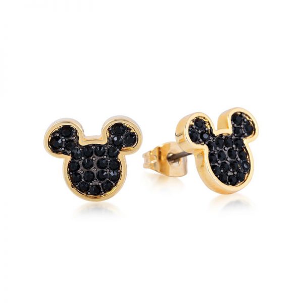 Disney Mickey Mouse Black Crystal Stud Yellow Gold