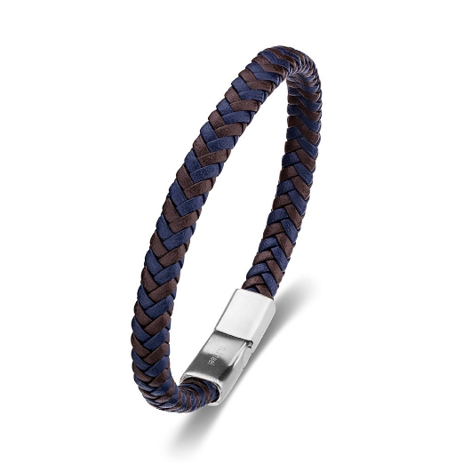 Brown and Blue Leather Braid Bracelet