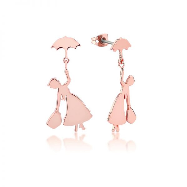 Mary Poppins Flying Umbrella Drop Earrings Rose Gold