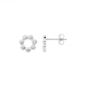 Rhodium plated 925 silver studs earrings CZ bezel set open circle 9 mm diameter