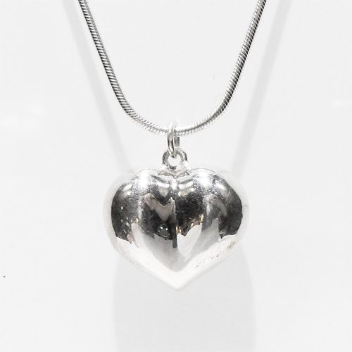 Puffed Heart Silver Necklace