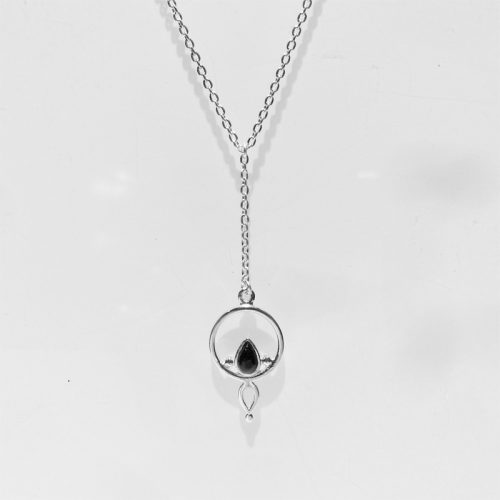 Black Onyx Lariat Silver Necklace