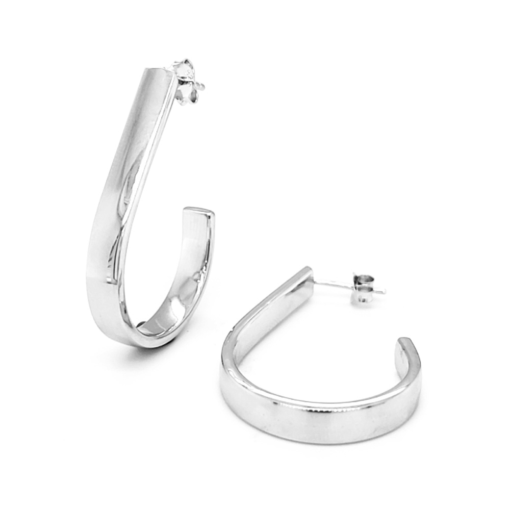 High Polished Sterling Silver Semi Hoop Earrings