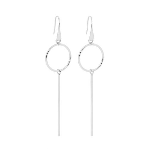 Circle with Bar Long Drop Earrings in Stainless Steel
