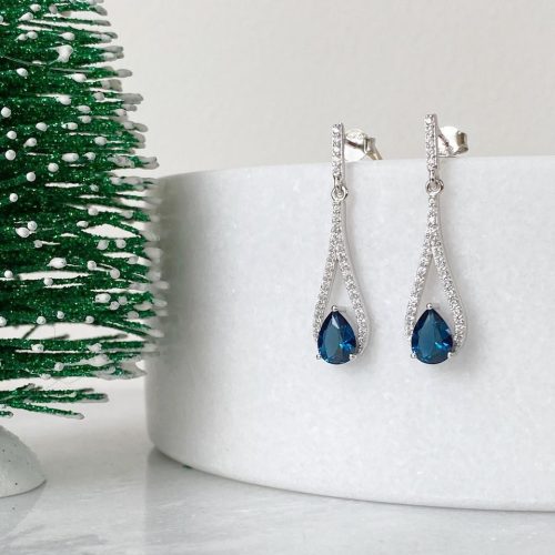 Silver Sapphire Blue CZ Drop Earrings