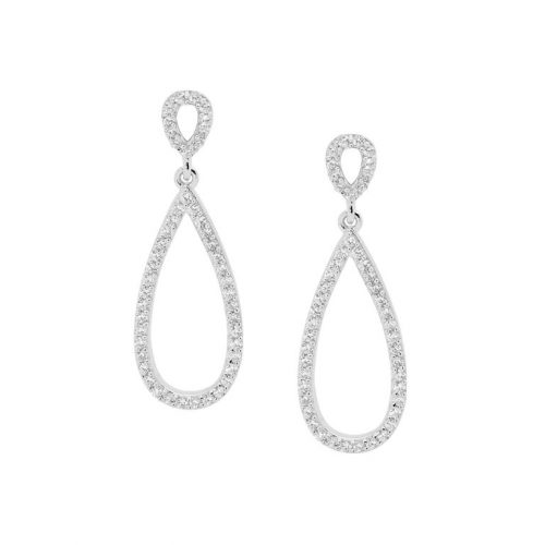 Silver CZ Open Drop Earrings White Gold E385S