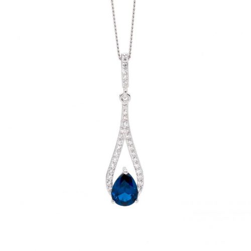 Silver Blue CZ Drop Necklace P837LB