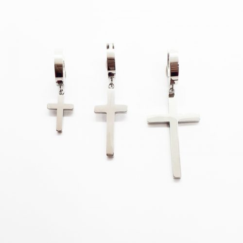 Stainless Steel Cross Drop high polished Earring