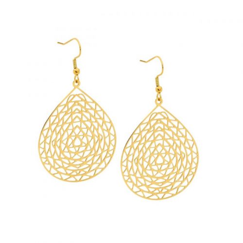 Stainless Steel Abstract Large Tear Drop Earrings Yellow Gold