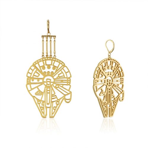 Star Wars Millennium Falcon Drop Earrings Yellow Gold