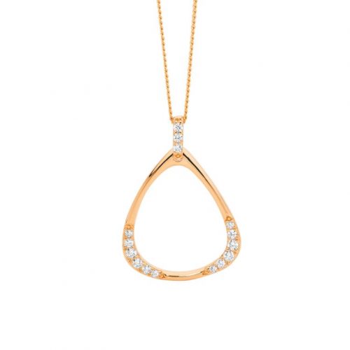 Sterling Silver Open Pear Shape Necklace Rose Gold