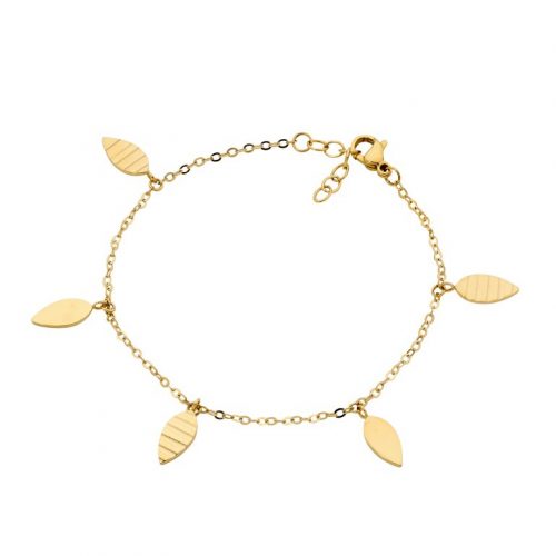 Stainless Steel Leaves Charm Bracelet Yellow Gold