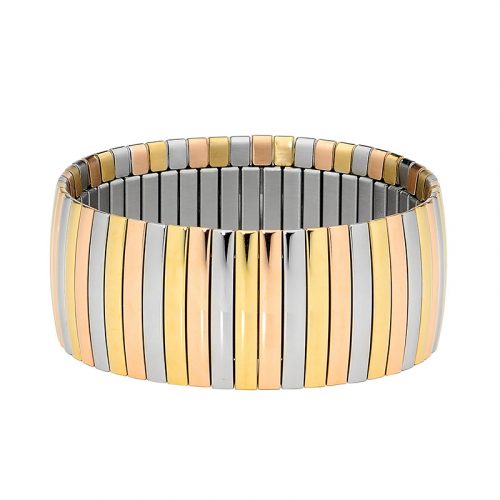 Three Tone Stainless Steel Stretchable Wide Bangle