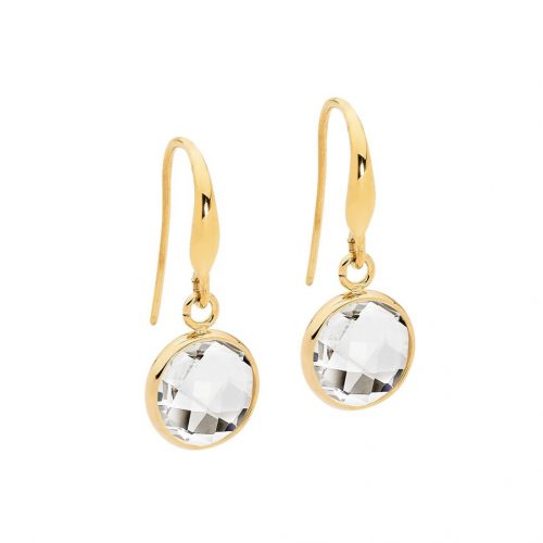 Crystal Stainless Steel Earrings Yellow Gold