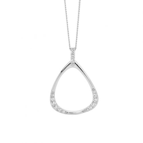 Sterling Silver Open Pear Shape Necklace White Gold
