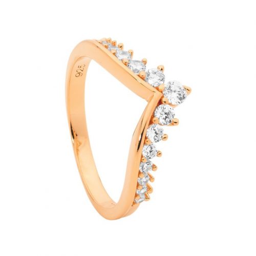 Rose Gold Plated Wishbone Silver CZ Ring