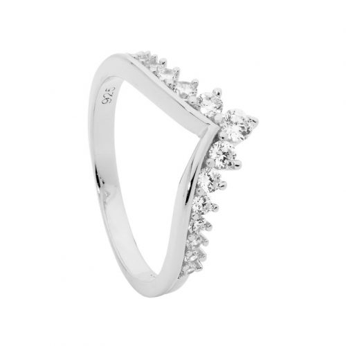 Rhodium Plated Wishbone Silver CZ Ring