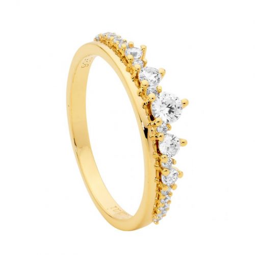 Sterling Silver CZ Graduated Stone Claw Set Ring Yellow Gold