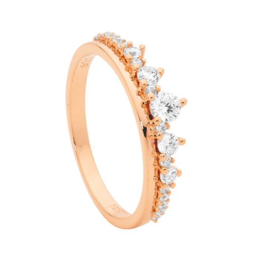 Sterling Silver CZ Graduated Stone Claw Set Ring Rose Gold