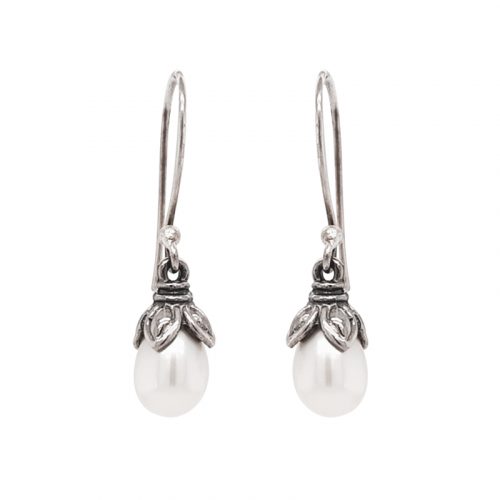 Oxidised Sterling Silver Fresh Water Pearl Earrings