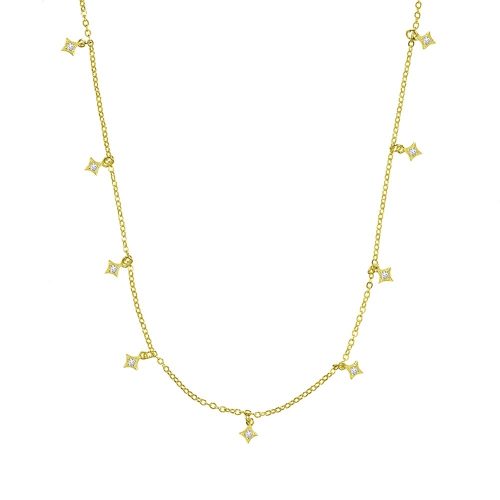 Sterling Silver Petite CZ Charm Necklace Yellow Gold