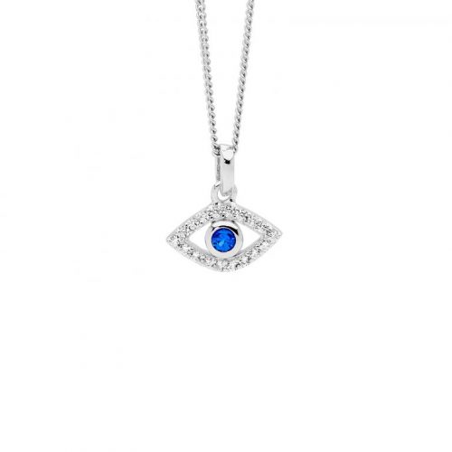 Sterling Silver Evil Eye White and Blue CZ Pendant