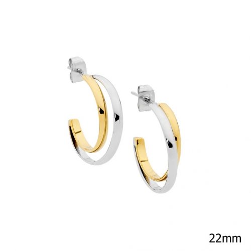 Two Tone Stainless Steel Hoop Earrings Small Yellow Gold