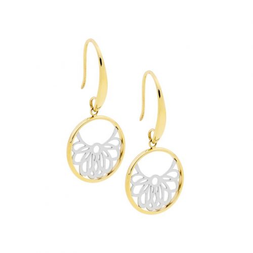 Stainless Steel Filigree Circle Drop Earrings Yellow Gold