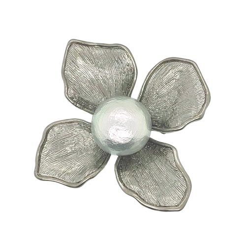 Silver Cotton Pearl Flower Brooch Gun Metal