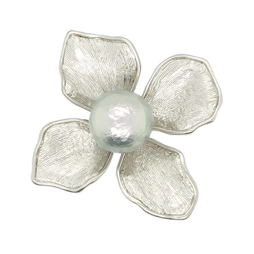 Cotton Pearl Flower Brooch Silver