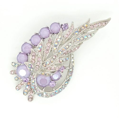 Milk Lavender Colour Crystal Feather Brooch