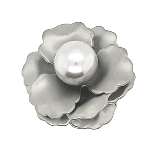 Faux Pearl Flower Brooch Gun Metal Colour