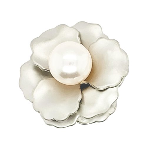 Faux Pearl Flower Brooch Silver Colour