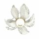 Faux Pearl Maple Leaf Brooch Silver