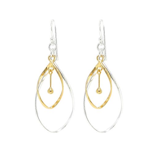 14K Yellow Gold Plated Sterling Silver Two Tone Drop Earrings
