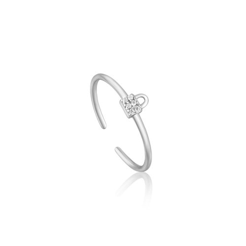 Silver Padlock Sparkle Adjustable Ring