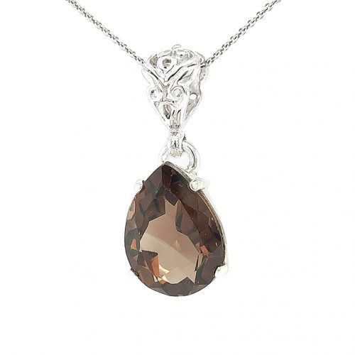 Smoky Quartz Drop Pendant in Sterling Silver