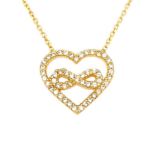 Infinity Love Heart Silver Necklace Yellow Gold